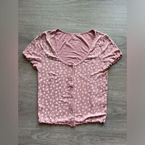 Pink Floral American Eagle Crop Top